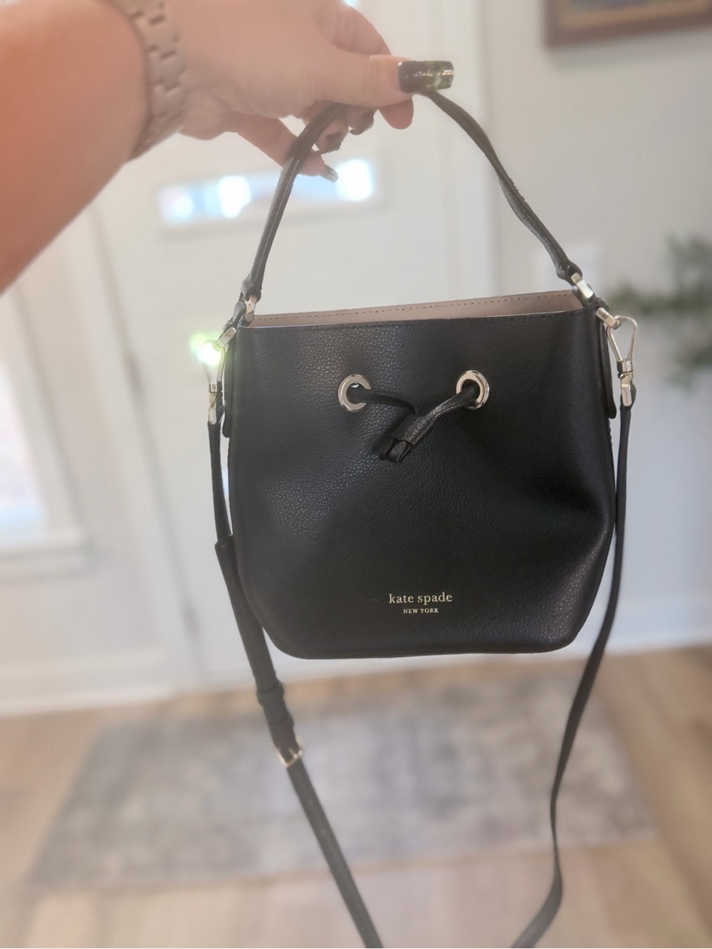 kate spade Black Pebbled Leather Drawstring Shoulder Bag